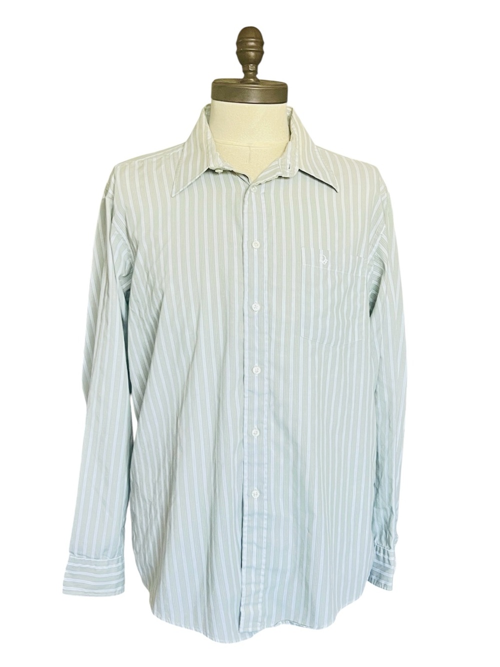 VTG Christian Dior Classic Striped Button Up Green/Cream Classic Casual Office